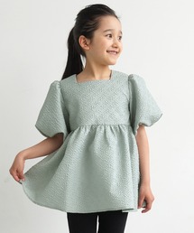 キッズ　親子お揃い上品エンボススクエアネックブラウス