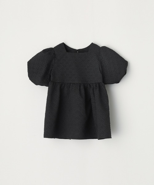 coca（coca）（コカ）の「キッズ　親子お揃い上品エンボススクエアネックブラウス（シャツ/ブラウス・キッズ・ブラック/ライトグリーン・100/110/120/130/140）」の2枚目の写真