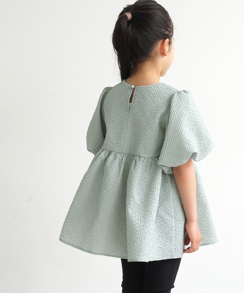 coca（coca）（コカ）の「キッズ　親子お揃い上品エンボススクエアネックブラウス（シャツ/ブラウス・キッズ・ブラック/ライトグリーン・100/110/120/130/140）」の5枚目の写真