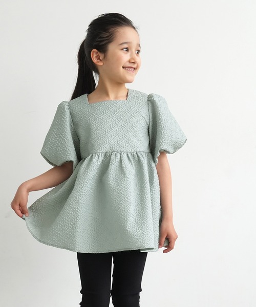 coca（coca）（コカ）の「キッズ　親子お揃い上品エンボススクエアネックブラウス（シャツ/ブラウス・キッズ・ブラック/ライトグリーン・100/110/120/130/140）」の8枚目の写真