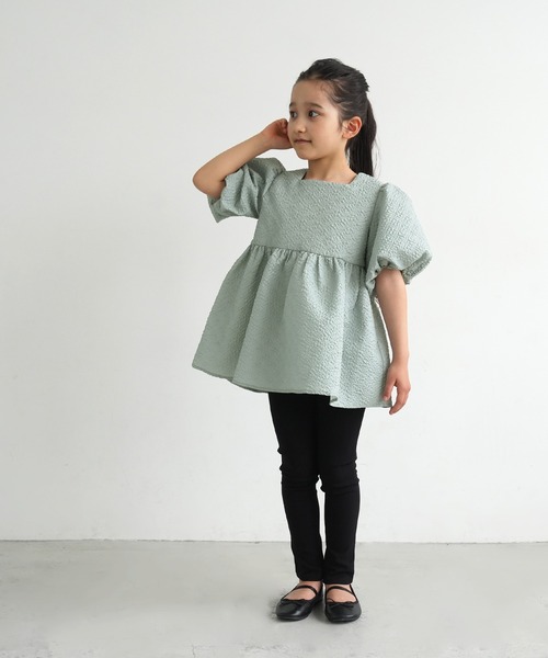 coca（coca）（コカ）の「キッズ　親子お揃い上品エンボススクエアネックブラウス（シャツ/ブラウス・キッズ・ブラック/ライトグリーン・100/110/120/130/140）」の10枚目の写真