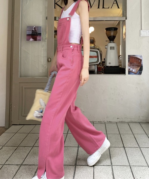 meJane（ミージェーン）の「サイドスリットカラーサロペット（サロペット/オーバーオール・レディース・チェリーピンク・M/L）」の3枚目の写真