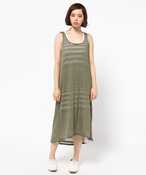 AZUL by moussy(アズールバイマウジー)の「オパールボーダーインナー付マキシOP(ワンピース・レディース・オフホワイト/カーキ系/ブラック・MEDIUM/SMALL/LARGE)」の16枚目の写真