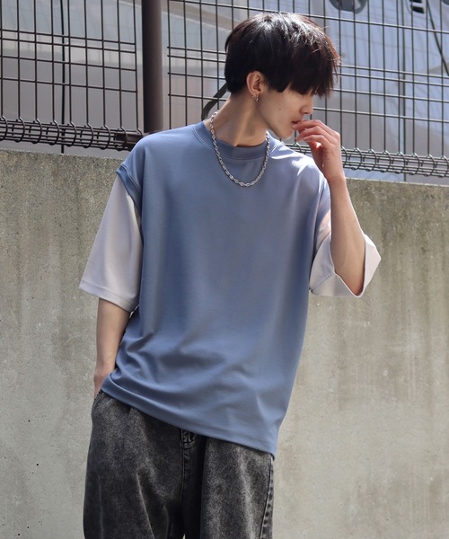 SITRY(シトリー)の「Cut georgette fake layered T-shirt /カット ジョーゼット フェイクレイヤード Tシャツ(Tシャツ/カットソー・メンズ・グレー/サックスブルー/ブラック/ベージュ・M/L)」の14枚目の写真