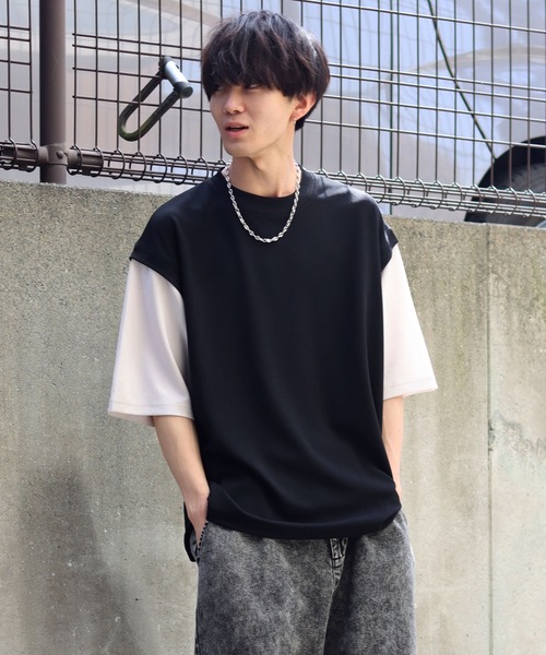 SITRY(シトリー)の「Cut georgette fake layered T-shirt /カット ジョーゼット フェイクレイヤード Tシャツ(Tシャツ/カットソー・メンズ・グレー/サックスブルー/ブラック/ベージュ・M/L)」の21枚目の写真