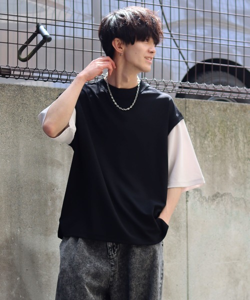 SITRY(シトリー)の「Cut georgette fake layered T-shirt /カット ジョーゼット フェイクレイヤード Tシャツ(Tシャツ/カットソー・メンズ・グレー/サックスブルー/ブラック/ベージュ・M/L)」の22枚目の写真