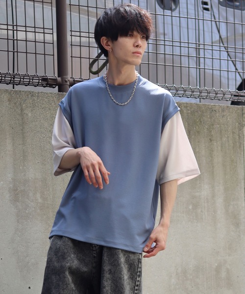 SITRY(シトリー)の「Cut georgette fake layered T-shirt /カット ジョーゼット フェイクレイヤード Tシャツ(Tシャツ/カットソー・メンズ・グレー/サックスブルー/ブラック/ベージュ・M/L)」の15枚目の写真