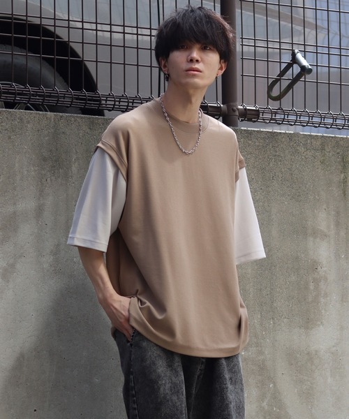 SITRY(シトリー)の「Cut georgette fake layered T-shirt /カット ジョーゼット フェイクレイヤード Tシャツ(Tシャツ/カットソー・メンズ・グレー/サックスブルー/ブラック/ベージュ・M/L)」の18枚目の写真