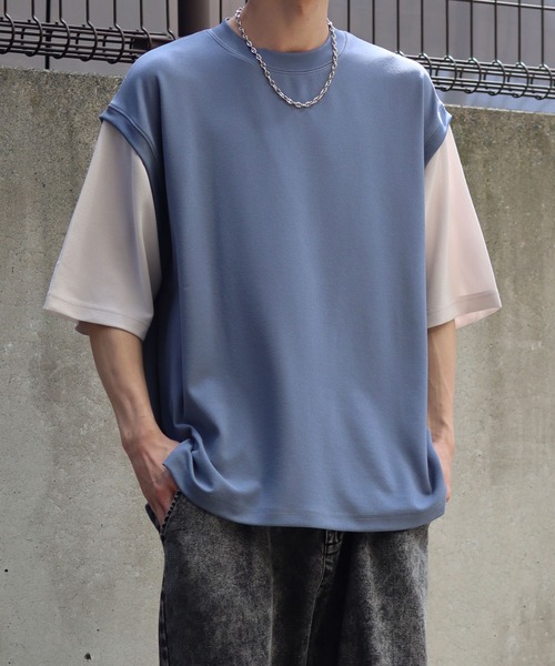 SITRY(シトリー)の「Cut georgette fake layered T-shirt /カット ジョーゼット フェイクレイヤード Tシャツ(Tシャツ/カットソー・メンズ・グレー/サックスブルー/ブラック/ベージュ・M/L)」の13枚目の写真
