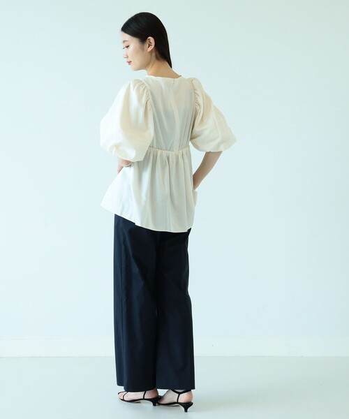 美品▲Demi-LuxeBEAMS//サテンステッチブラウス▲とろみ　ホワイト 美品△Demi-LuxeBEAMS//サテンステッチブラウス△とろみ