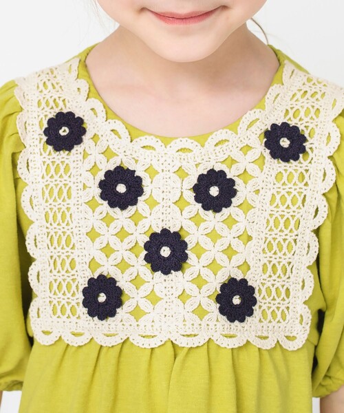 BRANSHES(ブランシェス)の「かぎ針編みモチーフTシャツ(Tシャツ/カットソー・キッズ・マスタード/オフホワイト・90/120/150/130/140/100/110)」の10枚目の写真