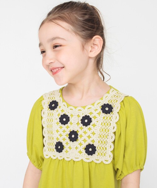 BRANSHES(ブランシェス)の「かぎ針編みモチーフTシャツ(Tシャツ/カットソー・キッズ・マスタード/オフホワイト・90/120/150/130/140/100/110)」の13枚目の写真