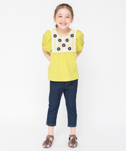 BRANSHES(ブランシェス)の「かぎ針編みモチーフTシャツ(Tシャツ/カットソー・キッズ・マスタード/オフホワイト・90/120/150/130/140/100/110)」の6枚目の写真