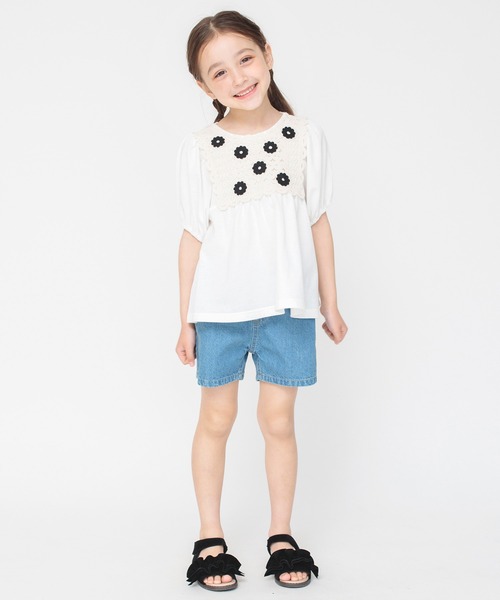 BRANSHES(ブランシェス)の「かぎ針編みモチーフTシャツ(Tシャツ/カットソー・キッズ・マスタード/オフホワイト・90/120/150/130/140/100/110)」の5枚目の写真