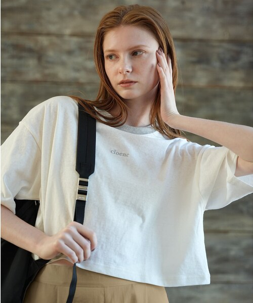 cloenc(クロエンス)の「◆ロゴショート丈リンガーTシャツ(Tシャツ/カットソー・レディース・グレー系その他/ホワイト系7・00)」の1枚目の写真