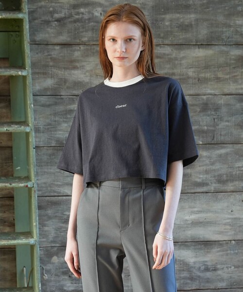 cloenc(クロエンス)の「◆ロゴショート丈リンガーTシャツ(Tシャツ/カットソー・レディース・グレー系その他/ホワイト系7・00)」の7枚目の写真