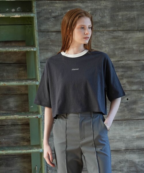 cloenc(クロエンス)の「◆ロゴショート丈リンガーTシャツ(Tシャツ/カットソー・レディース・グレー系その他/ホワイト系7・00)」の8枚目の写真