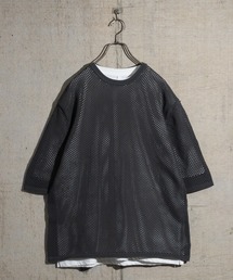 【i】天竺Tシャツ×ビッグメッシュニット アンサンブル