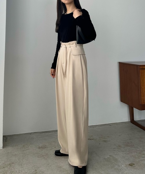 callautia(カラウティア)の「2wayベルト付きタックワイドパンツ(スラックス・レディース・アイボリー/ブラック/ベージュ・MEDIUM/LARGE/SMALL)」の12枚目の写真