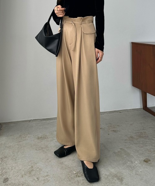 callautia(カラウティア)の「2wayベルト付きタックワイドパンツ(スラックス・レディース・アイボリー/ブラック/ベージュ・MEDIUM/LARGE/SMALL)」の13枚目の写真