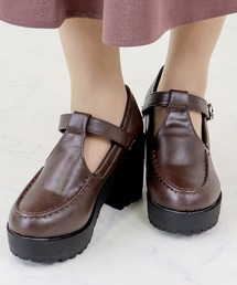 Liberty doll / 8cm厚底 チャンキーヒール モカTストラップシューズ (3057)