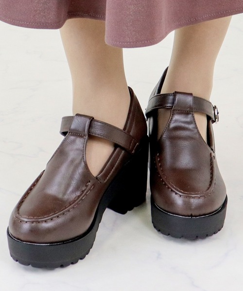 LibertyDoll(リバティードール)の「Liberty doll / 8cm厚底 チャンキーヒール モカTストラップシューズ (3057)(ローファー・レディース・ブラック/ブラック系その他/ダークブラウン・SS/S/M/L/LL)」の3枚目の写真