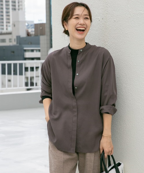URBAN RESEARCH DOORS（アーバンリサーチドアーズ）の「バンドカラーワイドシャツ（シャツ/ブラウス・レディース・ダークブラウン/カーキ/ブラウン系その他・MEDIUM）」の6枚目の写真