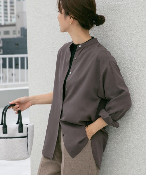URBAN RESEARCH DOORS（アーバンリサーチドアーズ）の「バンドカラーワイドシャツ（シャツ/ブラウス・レディース・ダークブラウン/カーキ/ブラウン系その他・MEDIUM）」の8枚目の写真