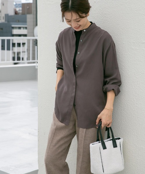 URBAN RESEARCH DOORS（アーバンリサーチドアーズ）の「バンドカラーワイドシャツ（シャツ/ブラウス・レディース・ダークブラウン/カーキ/ブラウン系その他・MEDIUM）」の10枚目の写真