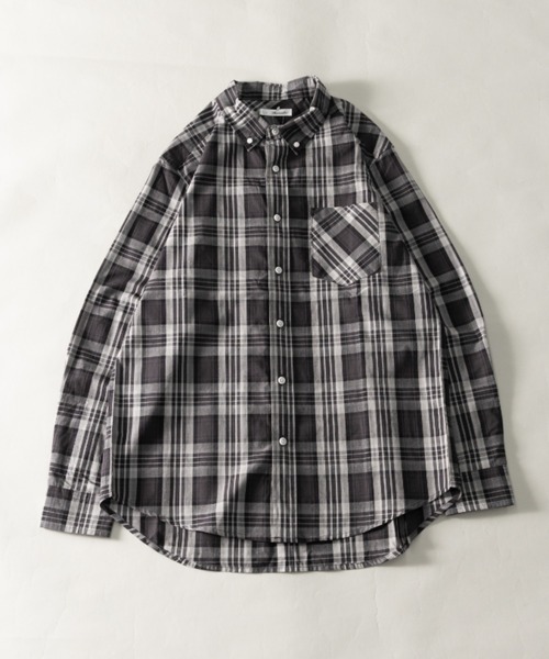 NYLAUS（ナイラス）の「レギュラーフィット ボタンダウン ロングスリーブ 平織チェック柄シャツ（シャツ/ブラウス・メンズ・グレー系/ブラック系1/ブラック系2/レッド系/ネイビー系/ブルー系・M/L/LL）」の4枚目の写真