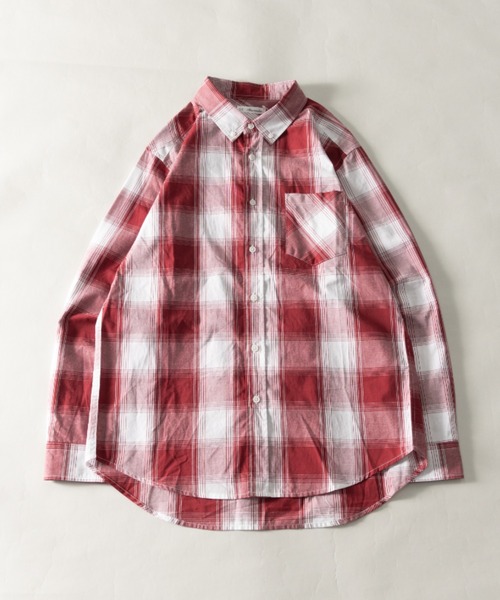 NYLAUS（ナイラス）の「レギュラーフィット ボタンダウン ロングスリーブ 平織チェック柄シャツ（シャツ/ブラウス・メンズ・グレー系/ブラック系1/ブラック系2/レッド系/ネイビー系/ブルー系・M/L/LL）」の6枚目の写真