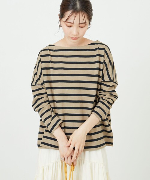 FREAK'S STORE(フリークスストア)の「限定展開 バスク ボーダー ロングスリーブ Tシャツ(Tシャツ/カットソー・レディース・チャコール/レッド/ライトピンク/その他/その他2/グリーン/ブラック×ホワイト/ホワイト×ブラック/ブラック/ベージュ/オフホワイト/マスタード/ブルー/カモフラージュ/レオパード・フリ-)」の7枚目の写真