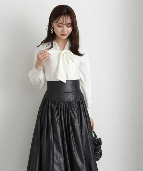 PROPORTION BODY DRESSING(プロポーションボディドレッシング)の「シフォンボウタイニット / 1213270917(ニット/セーター・レディース・ブラック/ホワイト系その他/ブルー・SMALL/MEDIUM)」の1枚目の写真