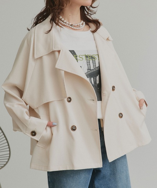 ＊美品＊ ANAYI ライトシャンタンショートトレンチコート L】【ウォッシャブル】ライトグログランショートトレンチコート(コート