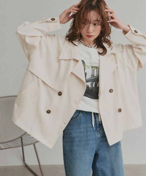 ad thie(アドティエ)の「トレンチコート ショート ラグラン ボタン ポケット(トレンチコート・レディース・アイボリー/ピンクベージュ/グリーン・FREE)」の20枚目の写真