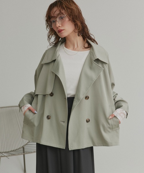 ad thie(アドティエ)の「トレンチコート ショート ラグラン ボタン ポケット(トレンチコート・レディース・アイボリー/ピンクベージュ/グリーン・FREE)」の14枚目の写真