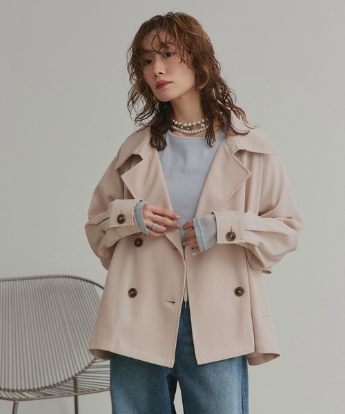 ad thie(アドティエ)の「トレンチコート ショート ラグラン ボタン ポケット(トレンチコート・レディース・アイボリー/ピンクベージュ/グリーン・FREE)」の8枚目の写真