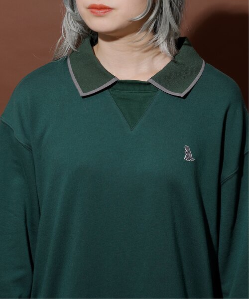 tシャツ ミニ恐竜ワッペンポロ衿プルオーバー/ユニセックス可 レディース メンズ DOUBLE NAME tシャツ ミニ恐竜ワッペンポロ衿プルオーバー/ユニ