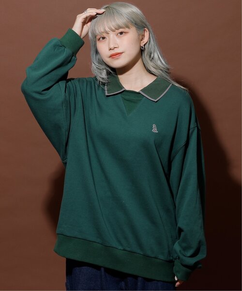 tシャツ ミニ恐竜ワッペンポロ衿プルオーバー/ユニセックス可 レディース メンズ DOUBLE NAME tシャツ ミニ恐竜ワッペンポロ衿プルオーバー/ユニ
