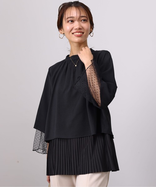 Chez toi（シェトワ）の「3素材レイヤードブラウス（シャツ/ブラウス・レディース・グリーン/ブラック/チャコールグレー・FREE）」の6枚目の写真