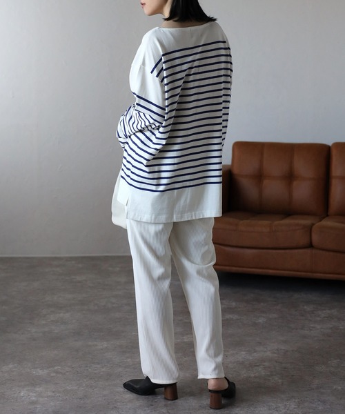 CREARE -LINO-（クレアーレリノ）の「【USAコットン】ヘビーウエイト オーバーサイズ ルーズ ボーダー バスク ロンT <ユニセックス>（Tシャツ/カットソー・メンズ・オフホワイト/ネイビー/ブラック/ホワイト/チャコールグレー・L/M）」の14枚目の写真