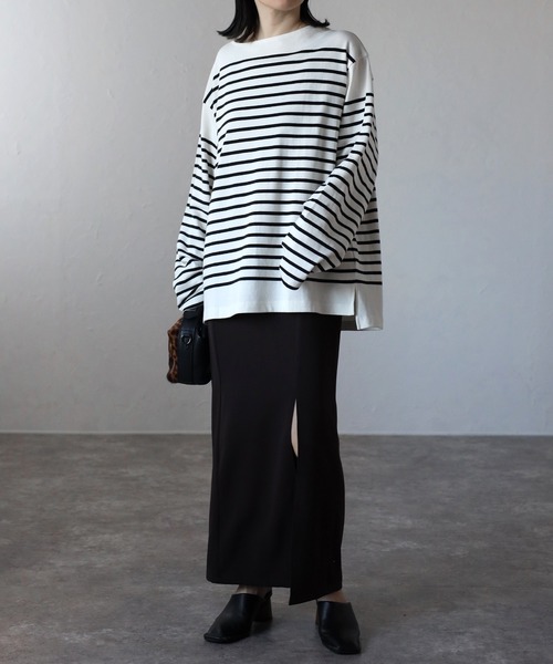 CREARE -LINO-（クレアーレリノ）の「【USAコットン】ヘビーウエイト オーバーサイズ ルーズ ボーダー バスク ロンT <ユニセックス>（Tシャツ/カットソー・メンズ・オフホワイト/ネイビー/ブラック/ホワイト/チャコールグレー・L/M）」の19枚目の写真