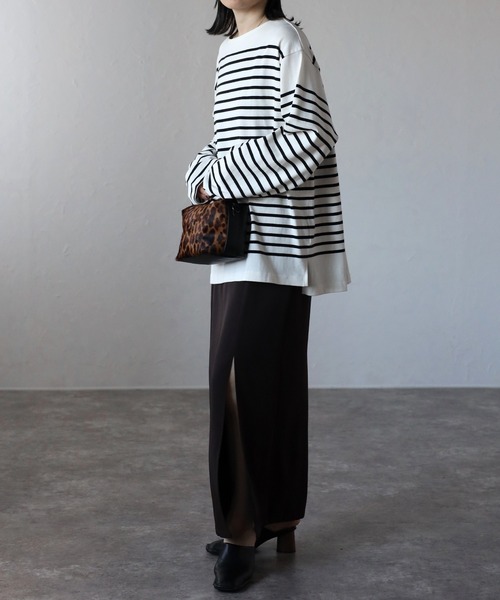 CREARE -LINO-（クレアーレリノ）の「【USAコットン】ヘビーウエイト オーバーサイズ ルーズ ボーダー バスク ロンT <ユニセックス>（Tシャツ/カットソー・メンズ・オフホワイト/ネイビー/ブラック/ホワイト/チャコールグレー・L/M）」の20枚目の写真