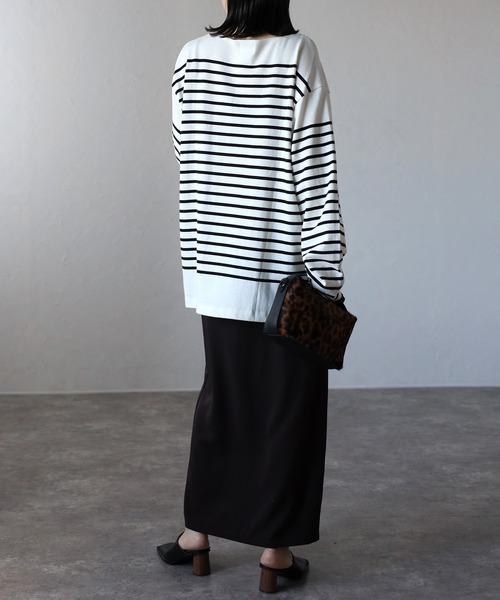 CREARE -LINO-（クレアーレリノ）の「【USAコットン】ヘビーウエイト オーバーサイズ ルーズ ボーダー バスク ロンT <ユニセックス>（Tシャツ/カットソー・メンズ・オフホワイト/ネイビー/ブラック/ホワイト/チャコールグレー・L/M）」の22枚目の写真