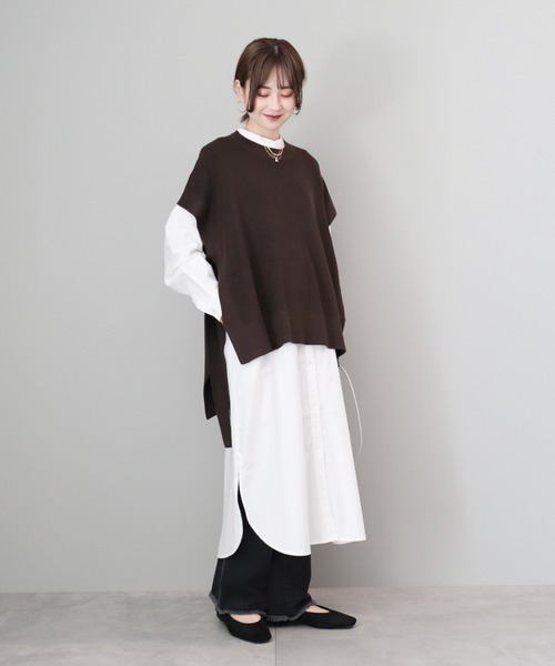 AMERICAN HOLIC(アメリカンホリック)の「SET シャツワンピース+ニットベスト(シャツワンピース・レディース・ブラック/杢グレー/ブラウン・M/L)」の6枚目の写真
