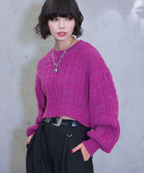 PAGEBOY(ページボーイ)の「スパンコールケーブルショート(ニット/セーター・レディース・ピンク/ブラック/ブルー/ホワイト・FREE)」の14枚目の写真