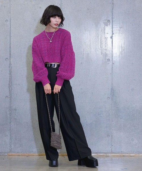 PAGEBOY(ページボーイ)の「スパンコールケーブルショート(ニット/セーター・レディース・ピンク/ブラック/ブルー/ホワイト・FREE)」の16枚目の写真