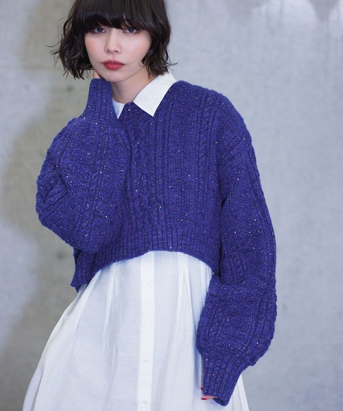 PAGEBOY(ページボーイ)の「スパンコールケーブルショート(ニット/セーター・レディース・ピンク/ブラック/ブルー/ホワイト・FREE)」の17枚目の写真