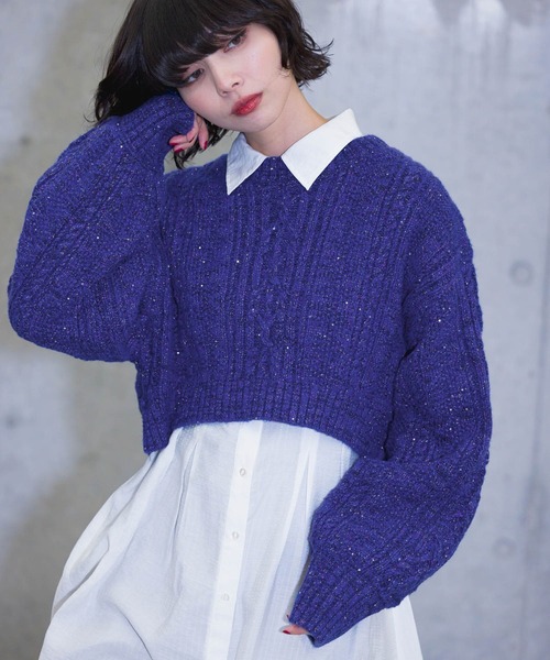 PAGEBOY(ページボーイ)の「スパンコールケーブルショート(ニット/セーター・レディース・ピンク/ブラック/ブルー/ホワイト・FREE)」の18枚目の写真