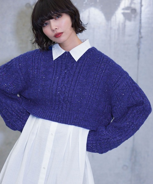 PAGEBOY(ページボーイ)の「スパンコールケーブルショート(ニット/セーター・レディース・ピンク/ブラック/ブルー/ホワイト・FREE)」の19枚目の写真